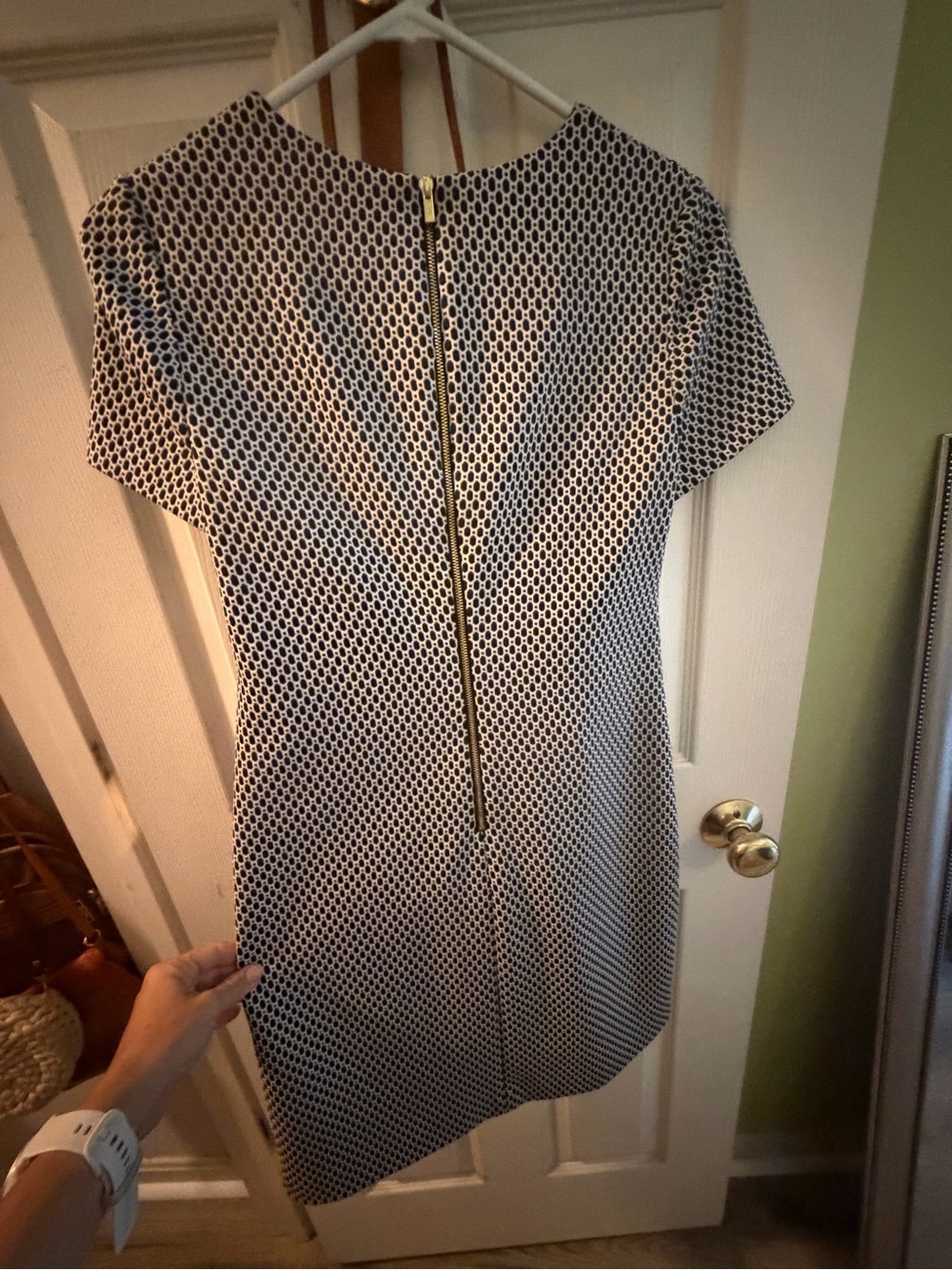 Calvin Klein Black and White Mini Dress with Gold Back Zip